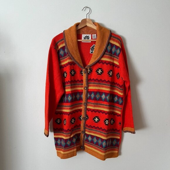 NWT Storybook Knits Southwest Print Orange Cardigan Sweater Women's Plus Size 1X - Picture 1 of 8